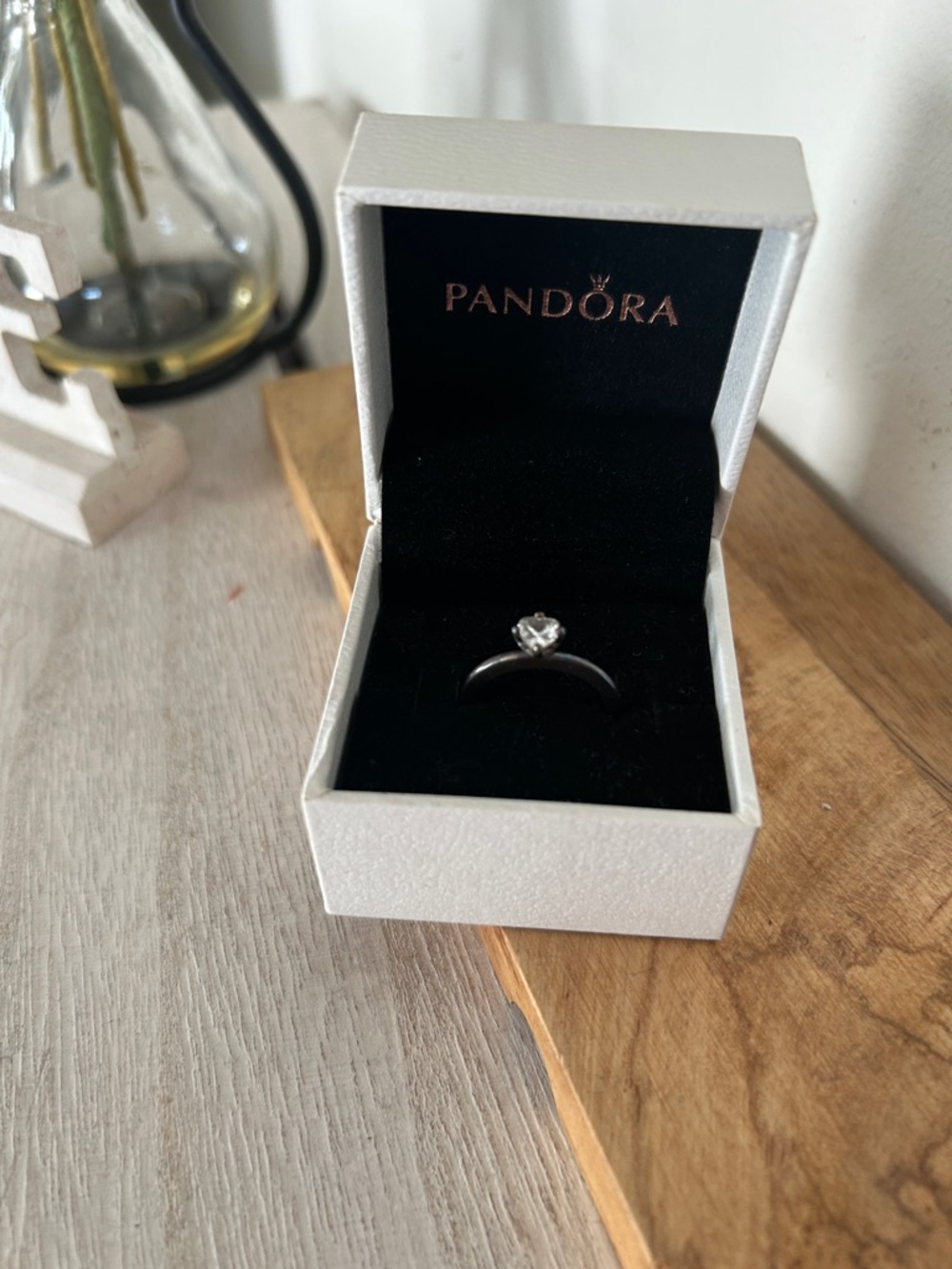 Pandora Silver Heart Solitaire Ring with Clear Stone